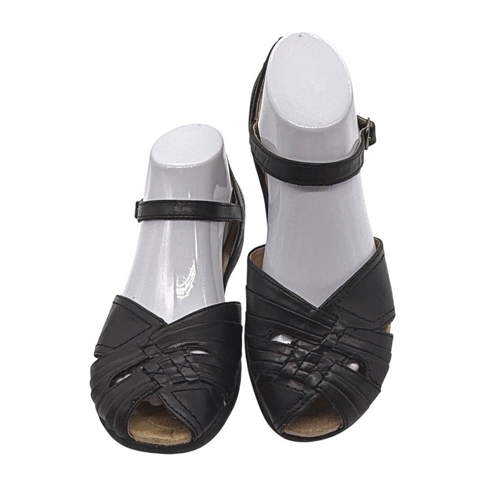 Earth Spirit Sandals Women 7 Black Leather Fisherman Mary Jane Comfort Casual - Picture 3 of 10